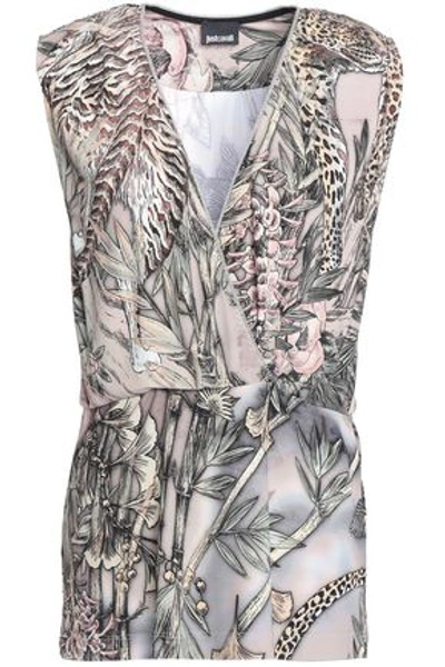Just Cavalli Woman Chain-trimmed Printed Ponte Top Beige