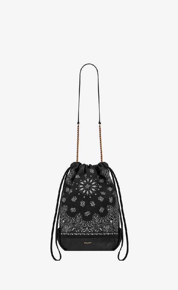 Saint Laurent Teddy Pouch In Bandana Fabric And Leather In Black And White Modesens