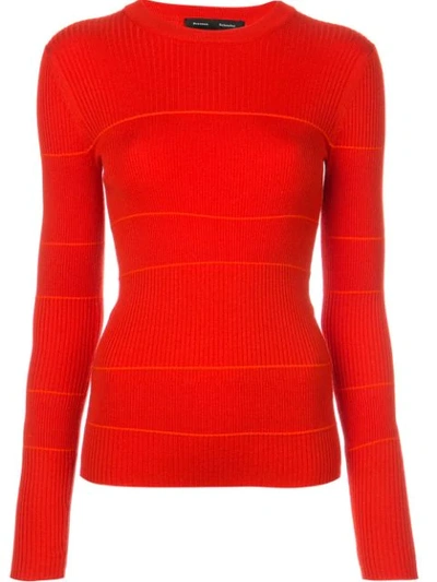 Proenza Schouler Crewneck Long-sleeve Striped Cashmere Fine-knit Sweater In Red