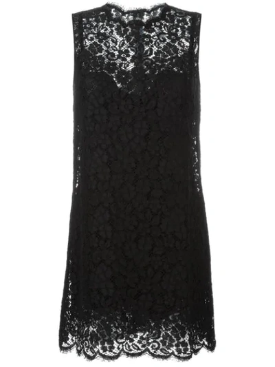 Dolce & Gabbana High-neck Sleeveless Lace Shift Dress In Black