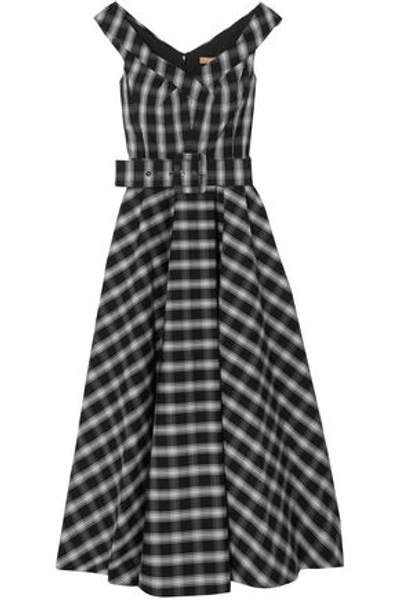 Michael Kors Collection Woman Belted Checked Cotton-blend Poplin Midi Dress Black
