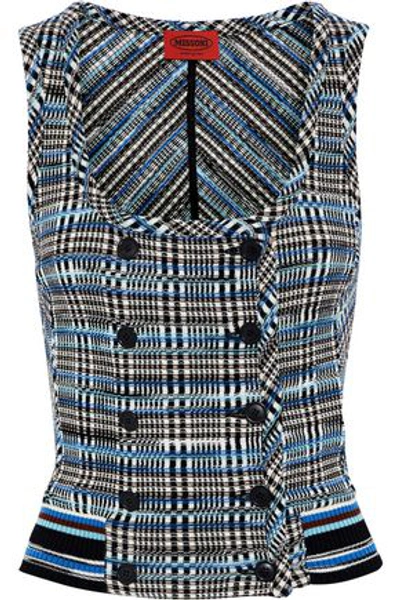 Missoni Woman Double-breasted Crochet-knit Wool-blend Top Blue