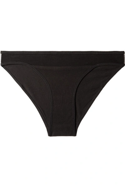 Skin Onyx Tulle-trimmed Stretch Organic Pima Cotton-jersey Briefs In Black