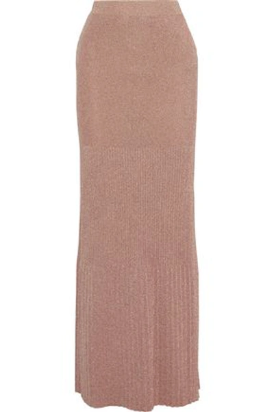 Missoni Woman Pleated Metallic Knitted Maxi Skirt Antique Rose