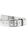 Rag & Bone Boyfriend Metallic Crinkled-leather Belt In Silver