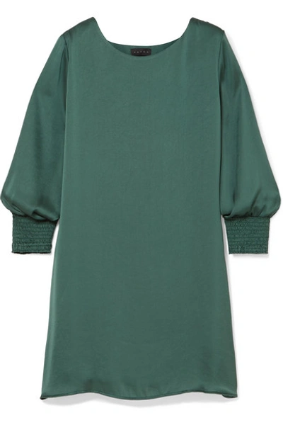 Hatch The Ella Smocked Satin Mini Dress In Forest Green