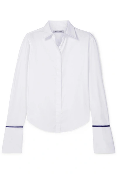 Anna Quan Anne Silk Satin-trimmed Cotton-twill Shirt In White