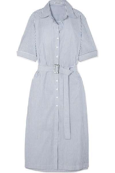 Anna Quan Zola Belted Striped Cotton Midi Dress In Navy