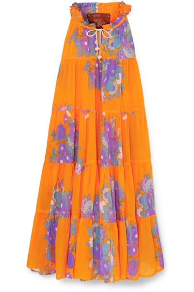 Yvonne S Hippy Tiered Floral-print Cotton-voile Maxi Dress In Orange