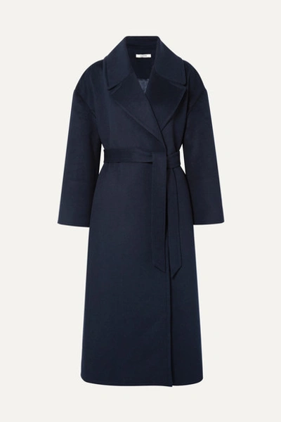 Ganni Brushed Wool-blend Coat In Midnight Blue