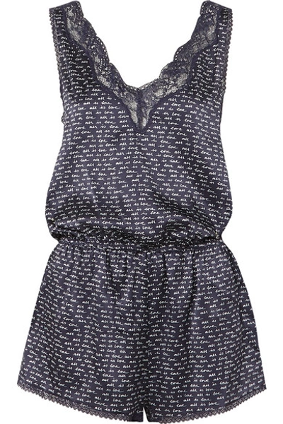 Stella Mccartney Ellie Leaping Printed Stretch Silk-charmeuse Playsuit In Navy