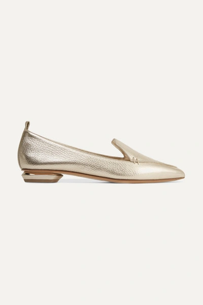 Nicholas Kirkwood Beya Metallic Textured-leather Point-toe Flats In Platinum