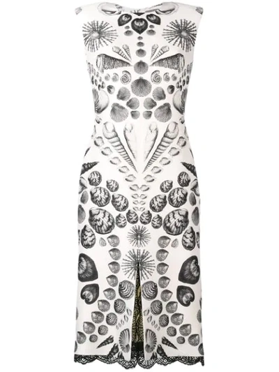 Alexander Mcqueen Shell-print Wool-blend Crepe Dress In White