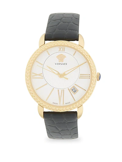 Versace Logo Stainless Steel & Leather-strap Watch