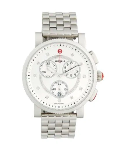 Michele Logo Diamond Stainless Steel Bracelet Watch In Silver