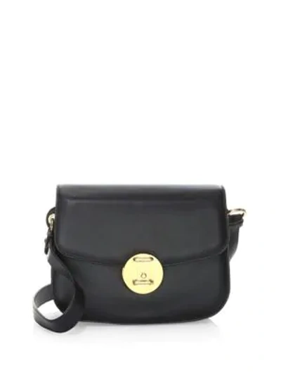 Calvin Klein Small Round Leather Lock Shoulder Bag In Black