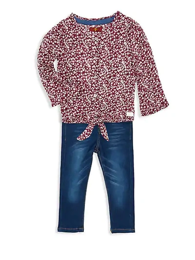 7 For All Mankind Baby Girl's Two-piece Floral Tie Top & Jeans Set