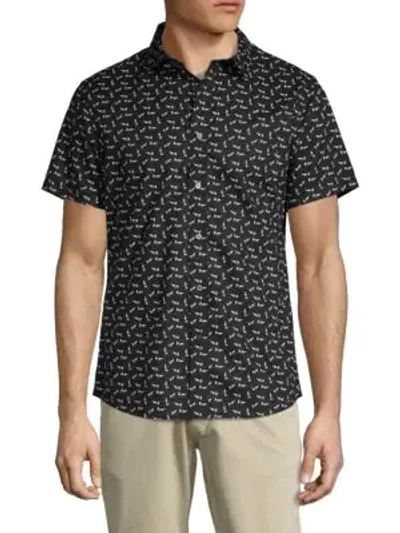 Slate & Stone Printed Short-sleeve Button-down Shirt In Black White
