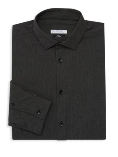 Versace Woven Cotton Dress Shirt In Black