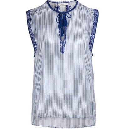 Isabel Marant Étoile Juditha Striped Embroidered Sleeveless Top In Blue