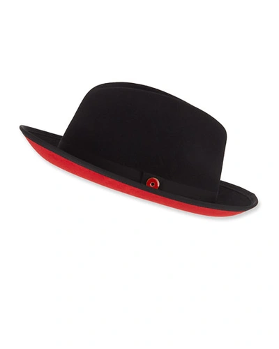 Keith And James Men's King Red-brim Wool Fedora Hat In Black