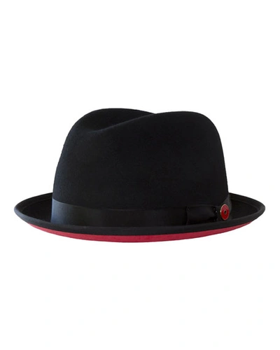 Keith And James Men's Prince Red-brim Wool Fedora Hat, Black