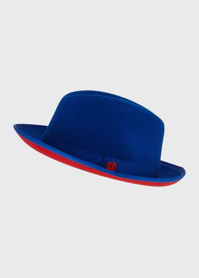 Keith And James King Red-brim Wool Fedora Hat, True Blue