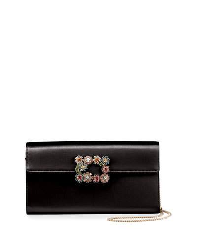 Roger Vivier Floral Crystal-buckle Clutch Bag, Black/multi | ModeSens