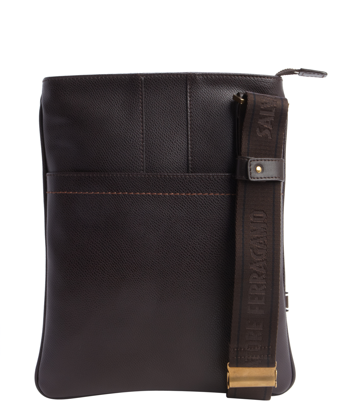 Salvatore Ferragamo Dark Brown Pebbled Calfskin Messenger Bag' ModeSens