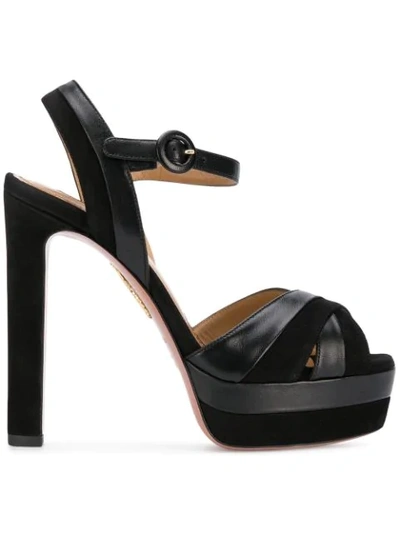 Aquazzura Black Suede & Leather Sandals