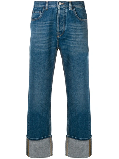 Valentino Turn-up Cuff Faded Wide-leg Jeans In Navy