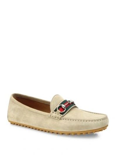 Gucci Suede Driver With Web In Chino Suede