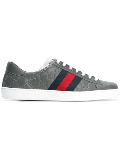Gucci New Ace Low Top Leather Sneakers In Grey