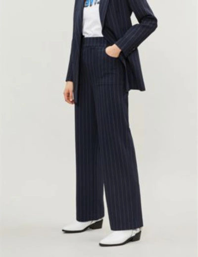 Ganni Hewitt Checked High-rise Wide Woven Trousers In T Eclipse