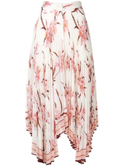 Zimmermann Orchid Print Pleated Asymmetric Skirt In White