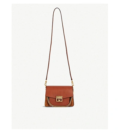 Givenchy Gv3 Medium Leather And Suede Shoulder Bag In Chestnut/gold