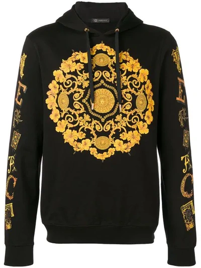 Versace Baroque-print Cotton-jersey Hoody In Black