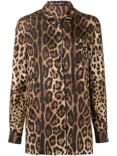 Dolce & Gabbana Printed Longsleeved Blouse In Brown