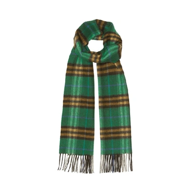 Burberry Check Cashmere Scarf In Forest Green