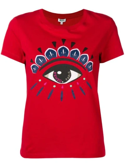 Kenzo Eye Printed Cotton T-shirt In Medium Red