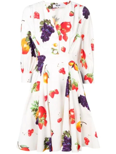 Msgm Printed Cotton Poplin Dress In White