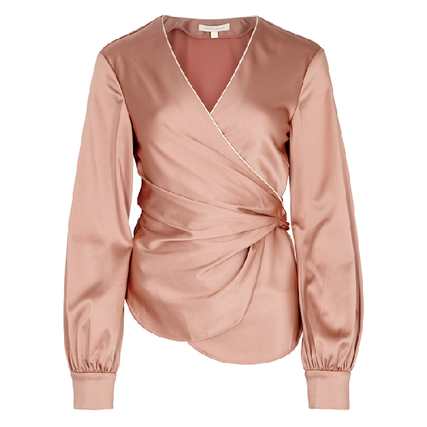pink satin wrap top