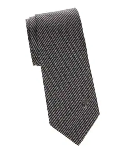 Versace Silk Diagonal Stripe Tie In Grey