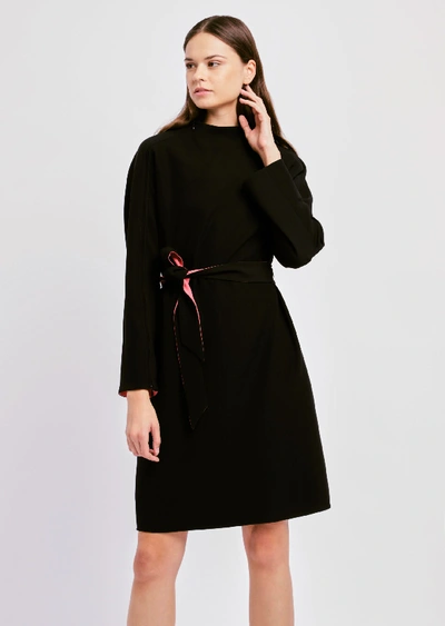 Emporio Armani Contrast High Neck Belted Dress In Black