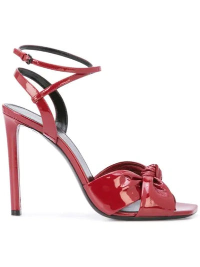 Saint Laurent Amy Patent Leather Bow Ankle-strap Sandals In Red