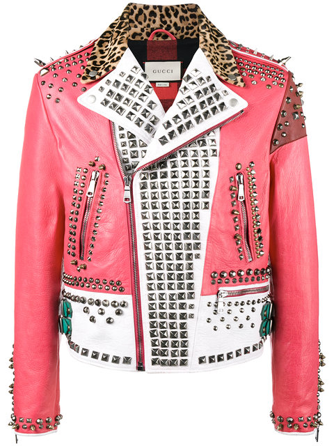 Gucci Hand-painted Leather Biker Jacket In Pink | ModeSens