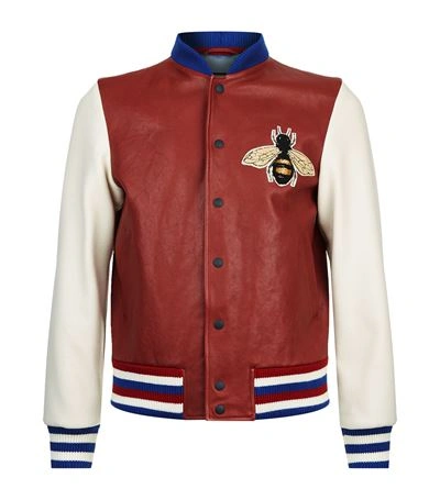 Gucci Leather And Felt Bomber With Embroideries In Red
