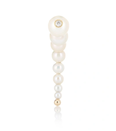 Anissa Kermiche Corne De Gazelle 14kt Gold Pearl And Diamond Single Earring In White