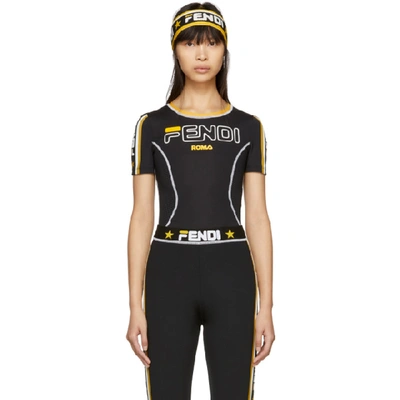 Fendi X Fila Mania Logo Fitness Tee In F0gme Black