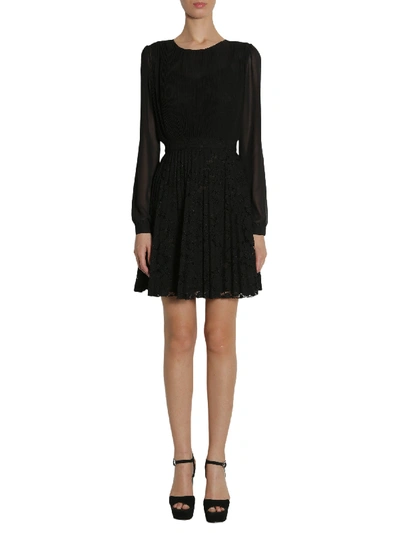 Michael Michael Kors Organza And Lace Dress In Black